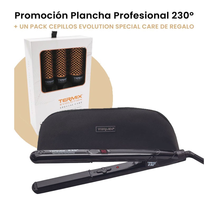 Plancha Termix 230º Cerámica Turmalina Negra Regalo Pack Cepillos