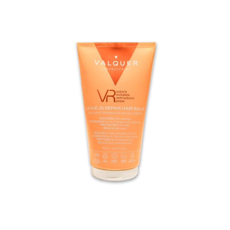 Bálsamo acondicionador sin aclarado reparador Valquer 150ml, tratamiento capilar profesional para cuidado intensivo.