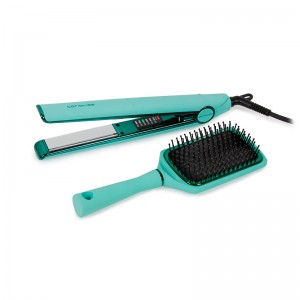 Kit plancha de pelo profesional Corioliss C1 Mint Green con cepillo paddle de regalo, tecnología titanio.