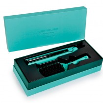 Plancha Corioliss C1 Mint Green y cepillo paddle, pack de aparatología para peluquería profesional.