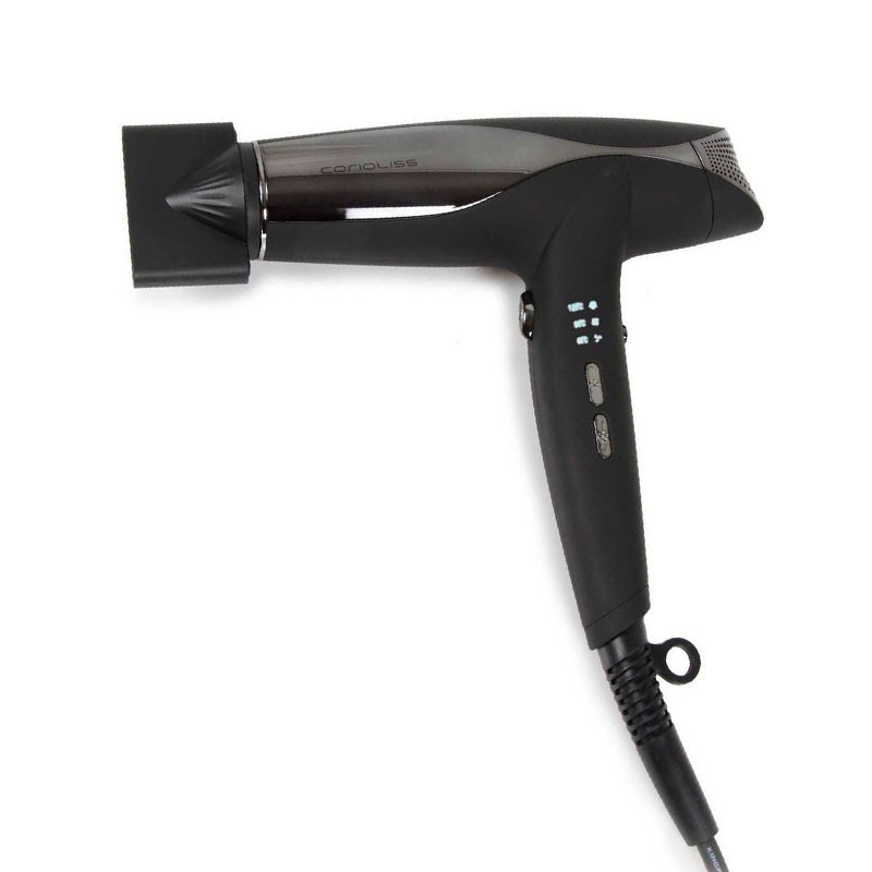 Secador Corioliss Wind Black Chrome 1500W, herramienta profesional para salones de peluquería.