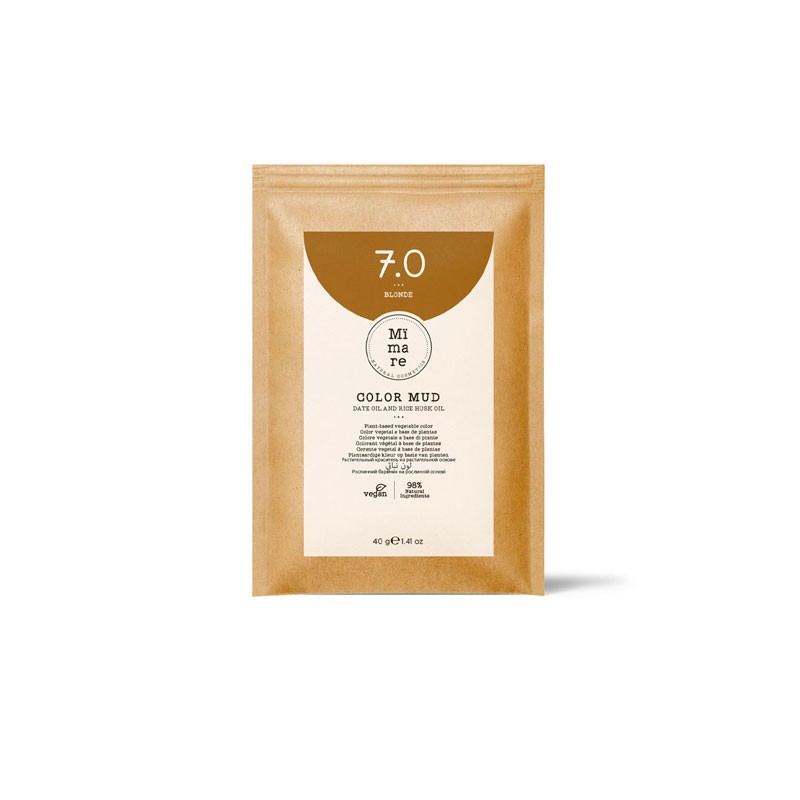 Barro para el pelo Mimare 7.0 rubio medio, ideal para cubrir canas de forma natural.
