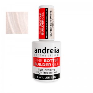Gel de construcción con acabado brillante y suave tono blanco, ideal para uñas elegantes.