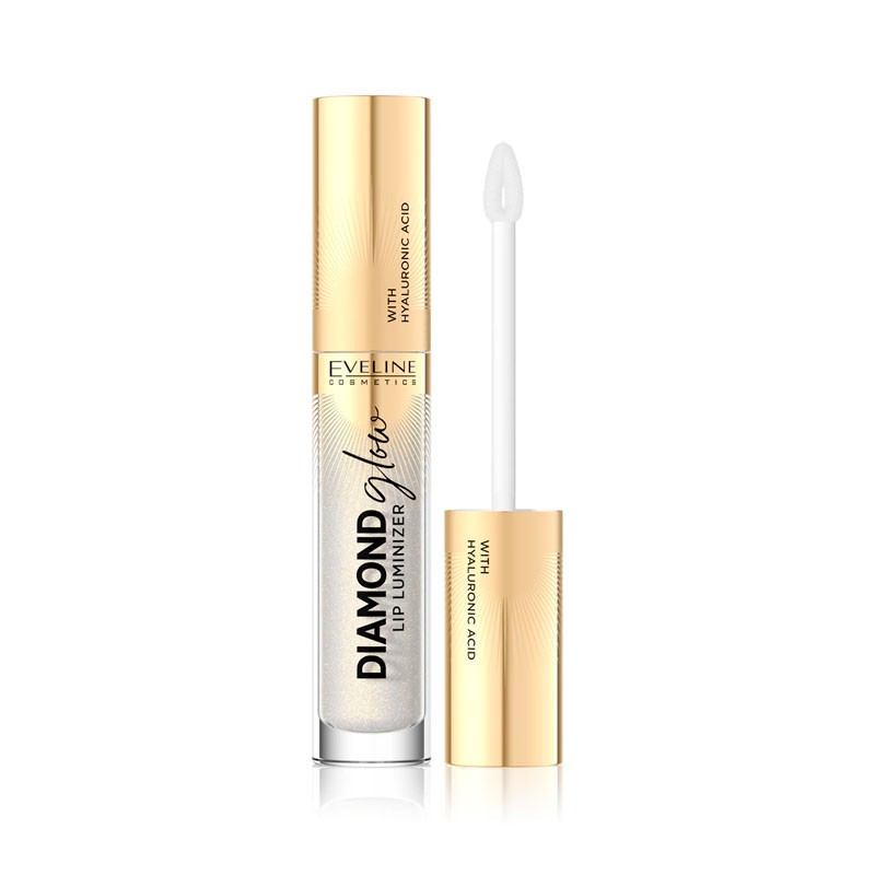 brillo de labios Eveline Diamond Glow con purpurina y ácido hialurónico