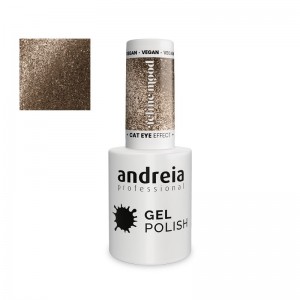 Esmalte semipermanente Andreia Nº FE3 color glitter topo con destellos plateados efecto ojo de gato.