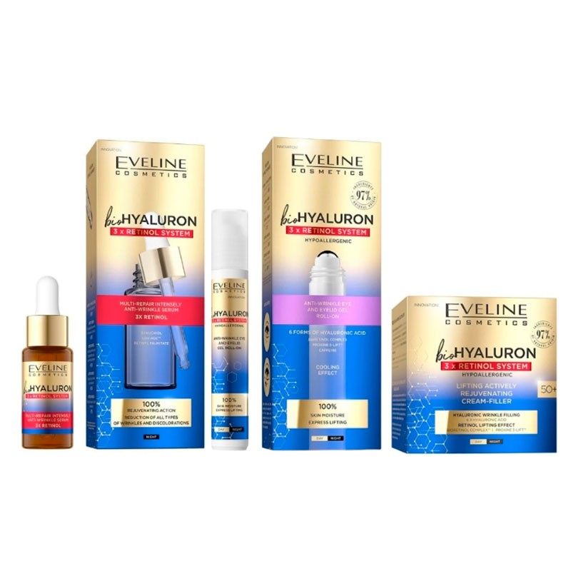Pack Facial Hidratación Eveline Bio Hyaluron & Retinol para piel madura 50+